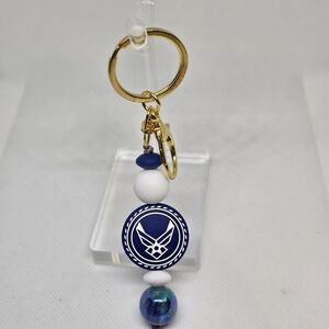 US Airforce Focal Beaded Keychain Goldtone Metal